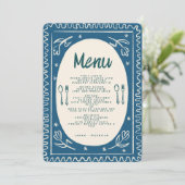 Invitation Blue Floral Handwriting Modern Mariage Menu Invi (Debout devant)