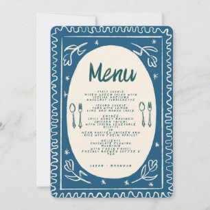 Invitation Blue Floral Handwriting Modern Mariage Menu Invi