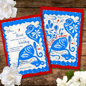 Invitation Blue Floral Heart Papel Picado Mariage mexicain