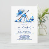 Invitation Blue Floral High Heel Shoes 100th Birthday Party (Debout devant)