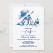 Invitation Blue Floral High Heel Shoes 40th Birthday Party (Devant)