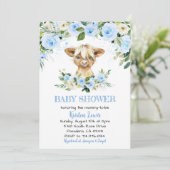 Invitation Blue Floral Highland Baby shower de vache Invitati (Debout devant)