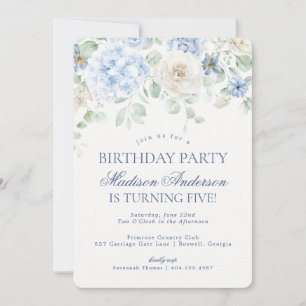 Invitation Blue Floral Hydrangea Botanique fête d'anniversair