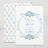 Invitation Blue Floral Hydrangea Elegant Baby Shower (Devant / Derrière)