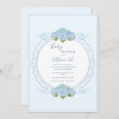 Invitation Blue Floral Hydrangea Elegant Baby Shower (Devant / Derrière)