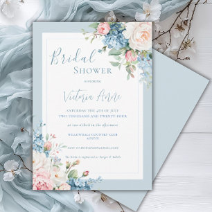 Invitation Blue Floral Hydrangea Élégante Fête des mariées