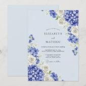 Invitation Blue Floral Hydrangea Romance Wedding (Devant / Derrière)