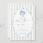 Invitation Blue Floral Hydrangea Stripes Bridal Shower (Devant)