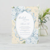 Invitation Blue Floral Hydrangeas Yellow Whimsical Bridal (Debout devant)