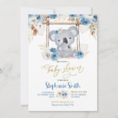 Invitation Blue Floral Koala Australian Animal Baby shower (Devant)