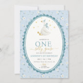 Invitation Blue Floral One Silly Goose Boy 1st Birthday (Devant)