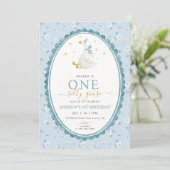 Invitation Blue Floral One Silly Goose Boy 1st Birthday (Debout devant)