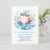 Invitation Blue Floral Otter Meadow Boy Baby shower (Debout devant)