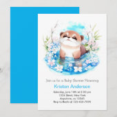 Invitation Blue Floral Otter Meadow Boy Baby shower (Devant / Derrière)
