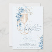 Invitation Blue Floral Pearls & Prosecco Fête des mariées (Devant)