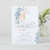 Invitation Blue Floral Pearls & Prosecco Fête des mariées (Debout devant)