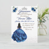 Invitation Blue Floral Princess Fille fête d'anniversaire (Debout devant)