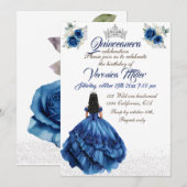 Invitation Blue Floral Princess Fille fête d'anniversaire (Devant / Derrière)