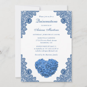 Invitation Blue Floral Quinceañera 15e anniversaire Invitatio