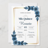 Invitation Blue Floral Quinceañera Spanish  (Devant)