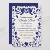 Invitation Blue Floral Romantic Aesthetic Spanish Wedding (Devant / Derrière)