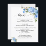 Invitation Blue Floral Romantic Boho Chic Details insert card<br><div class="desc">Ajoutez votre propre libellé à la conception, pour des modifications supplémentaires (couleur de police, style de police, suppression ou déplacement d'éléments, changement de libellé), cliquez sur personnaliser, faites défiler vers le bas et cliquez sur le lien "cliquez pour customiser plus loin". ** Veuillez consulter la collection complète pour l'invitation correspondante,...</div>