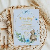 Invitation Blue Floral Teddy Bear C'est un Baby shower garçon