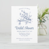 Invitation Blue Floral Toile Bridal Shower (Debout devant)