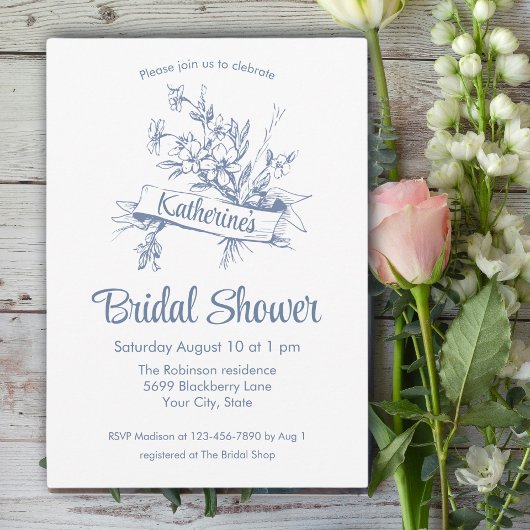 Invitation Blue Floral Toile Bridal Shower