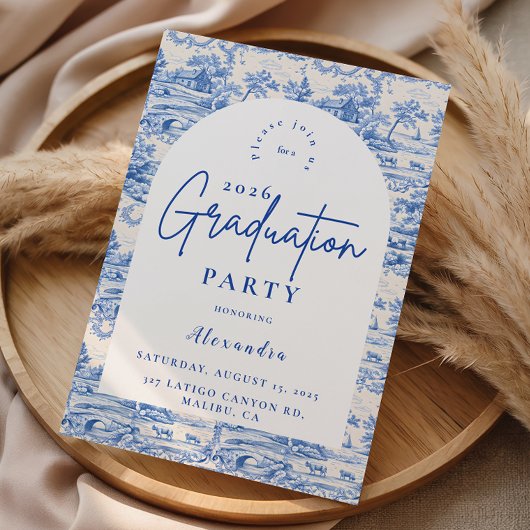 Invitation Blue Floral Toile Graduation Party