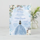 Invitation Blue Floral & Vacances d'hiver Mis Quince Annivers (Debout devant)
