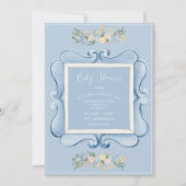 Invitation Blue Floral Vintage Baby Shower (Devant)