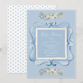 Invitation Blue Floral Vintage Baby Shower (Devant / Derrière)