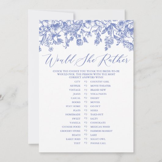 Invitation Blue Floral Voudrait Elle Plutôt Fête des mariées  (Devant)