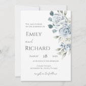 Invitation Blue Floral Wedding  (Devant)