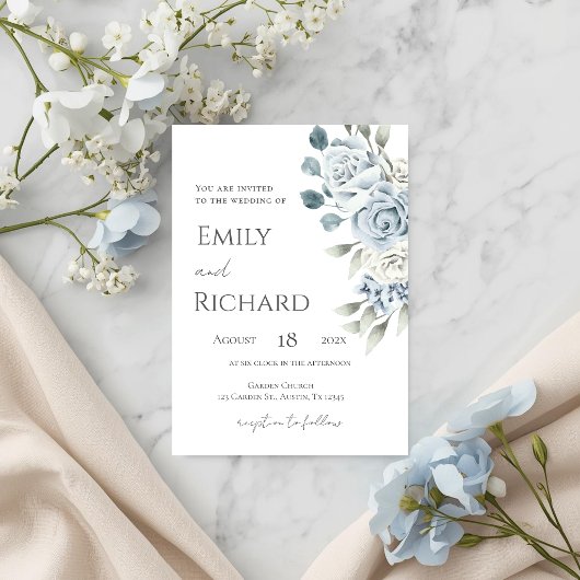 Invitation Blue Floral Wedding 
