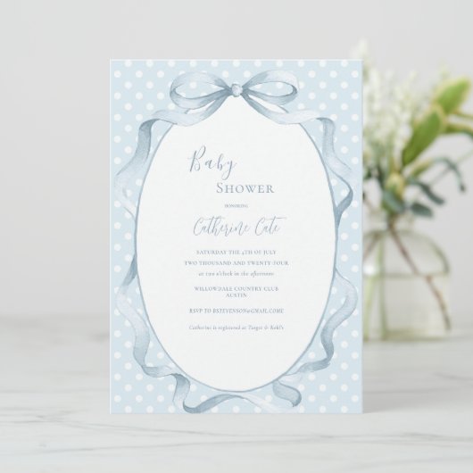 Invitation Blue Floral Whimsical Baby Shower (Debout devant)