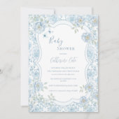Invitation Blue Floral Whimsical Baby Shower (Devant)