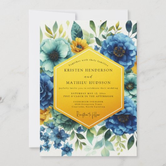 Invitation Blue Floral Whimsy Wedding (Devant)