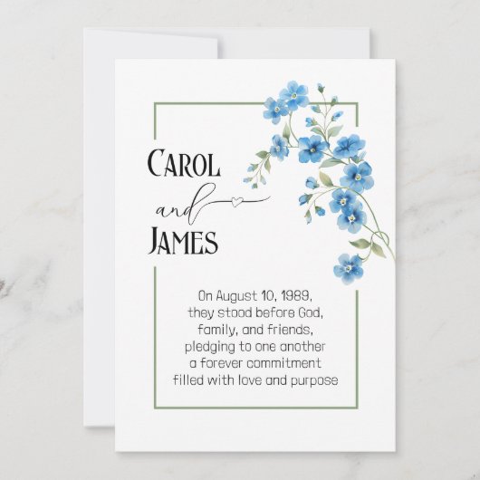Invitation Blue Flower Bouquet Wedding Vow Renewal  (Devant)