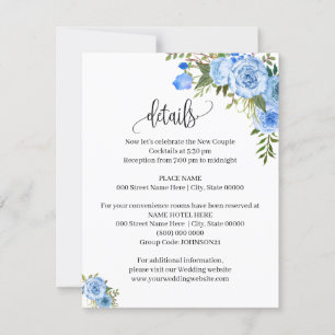 Invitation Blue Flowers Boho Chic Western Details insert card
