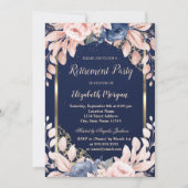 Invitation Blue Flowers Gold Frame Marine Blue Retraite (Devant)