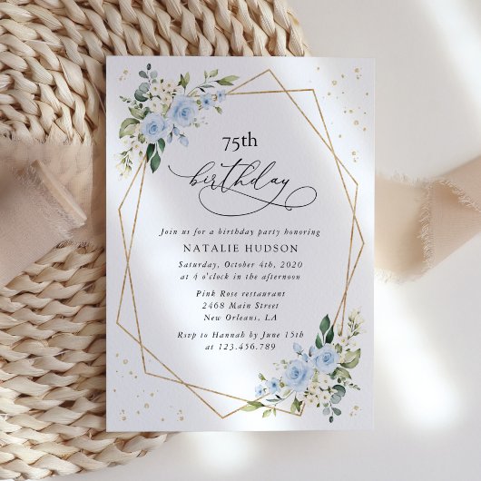 Invitation Blue Flowers, White Flowers, Greenery, Birthday