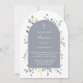 Invitation blue foliage Baptism  (Devant)