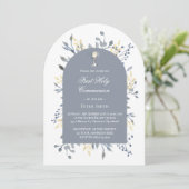 Invitation  blue foliage First Holy Communion  (Debout devant)