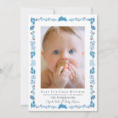 Invitation Blue Folk Art Baby It's Cold Outside Photo Holiday (Devant)