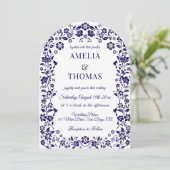 Invitation Blue Folk Art Floral Wedding  (Debout devant)