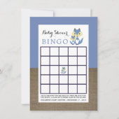 Invitation Blue Fox Burlap Baby shower Bingo (Devant)