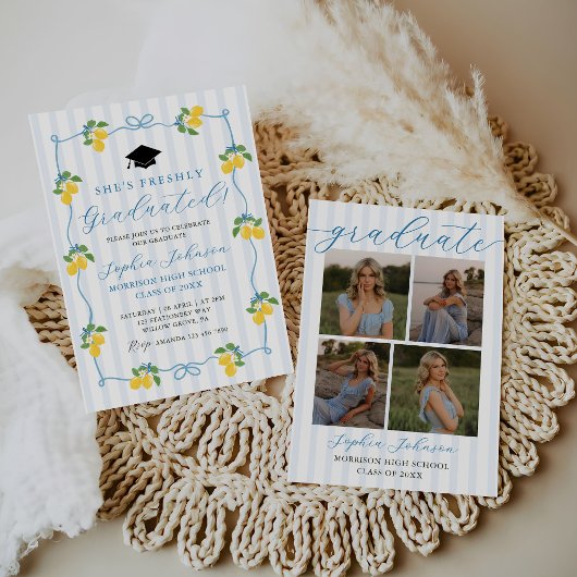 Invitation Blue Freshly Lemon Citrus Graduation Party