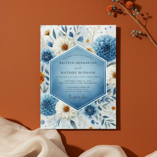 Invitation Blue Frosted Botanical Romance Wedding